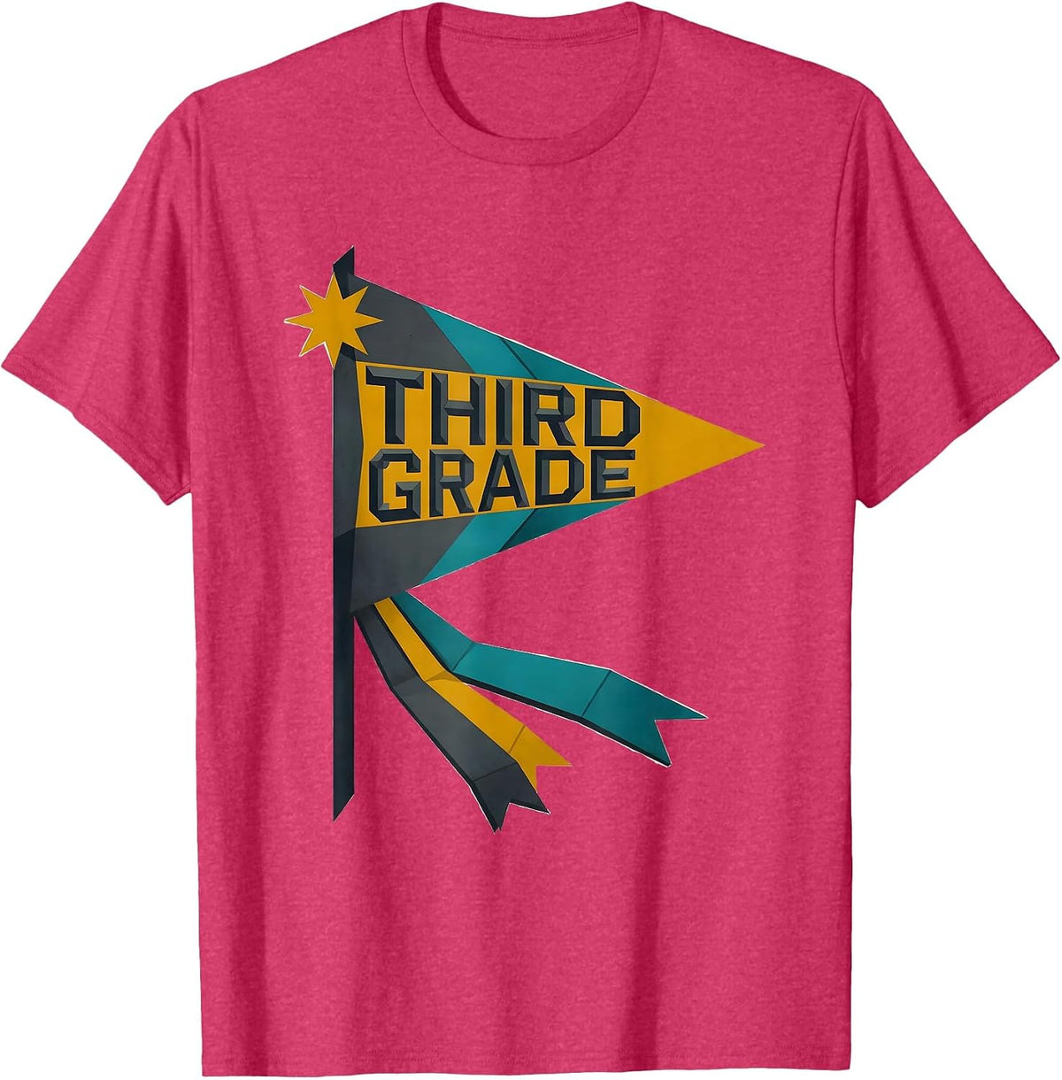 Men's Third Grade Midcentury Modern Girls Back To School Pennant T-Shirt - Red Heather