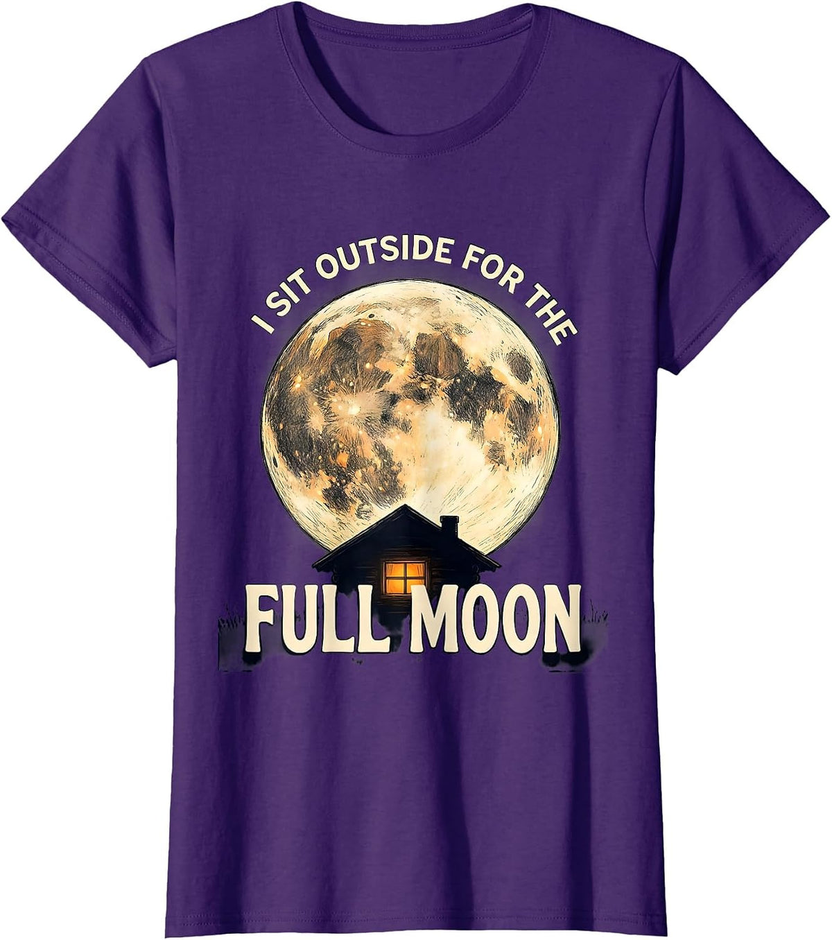 Women's I Sit Outside For The Full Moon Astronomy Celestial Lover T-Shirt - Purple