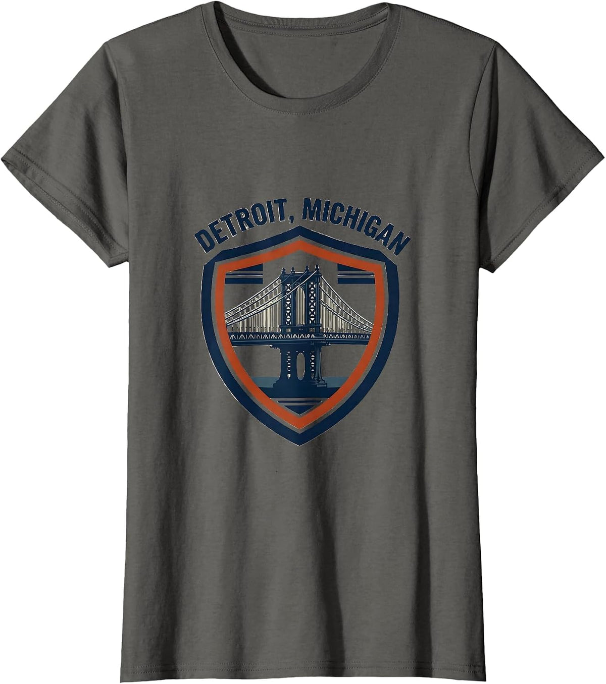 Women's DETROIT, MICHIGAN Vintage City Pride Shield Emblem Local T-Shirt - Asphalt Grey