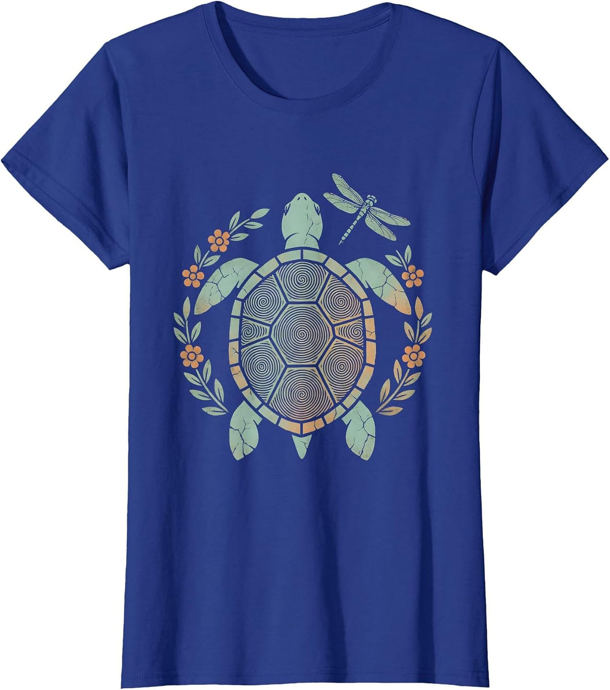 Women's Sea Turtle Tie Dye Spiral Shell Graphic T-Shirt - Royal Blue