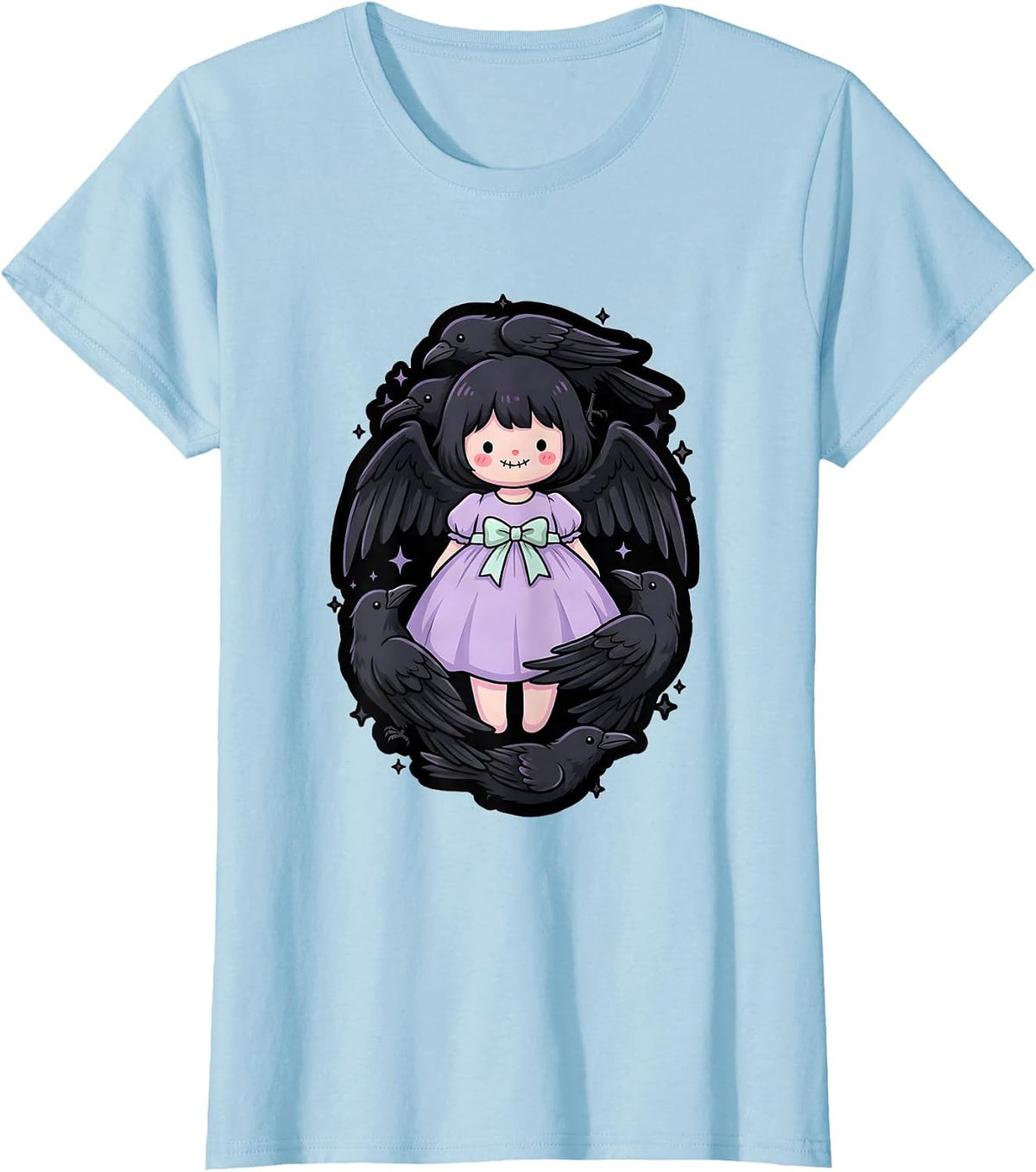 Halloween Raven Silhouette Dissolving Into Birds T-Shirt - Baby Blue