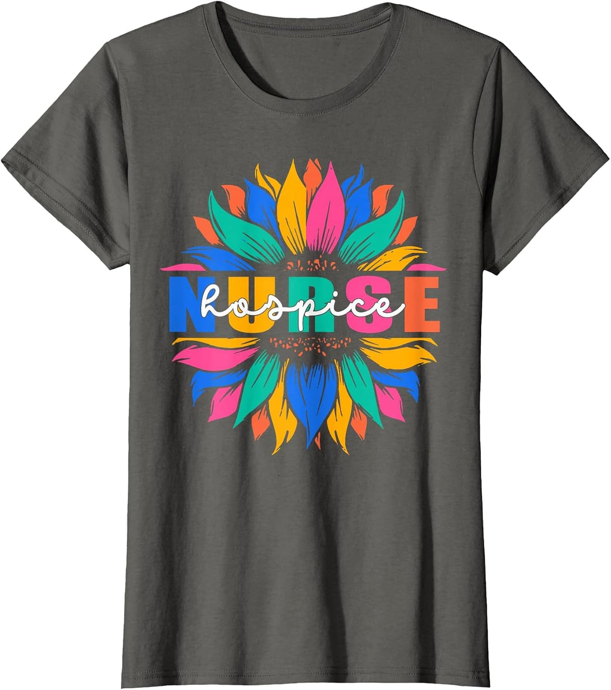 Hospice Nurse Appreciation Boho Flowers T-Shirt - Asphalt Grey