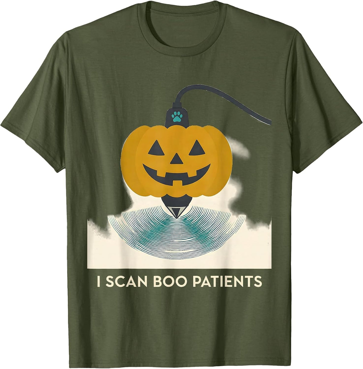 I Scan Boo Patients Midcentury Modern Vet Tech Halloween T-Shirt - Olive Green