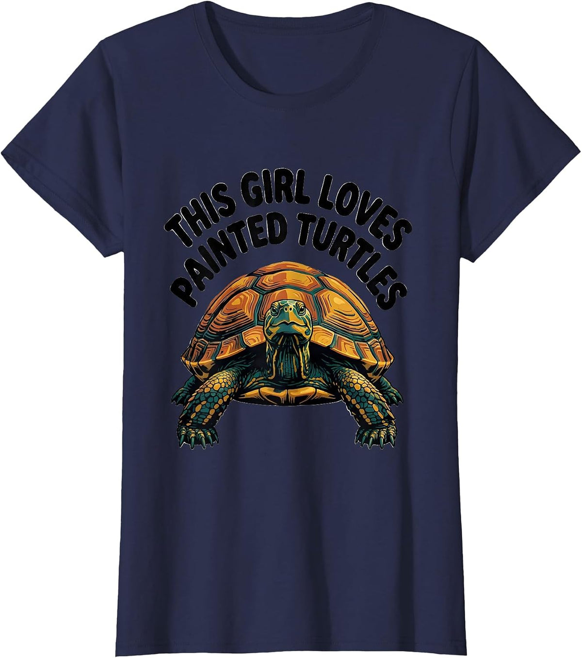 Women's This Girl Loves Painted Turtles Funny Turtle Lover Reptile T-Shirt - Navy Blue