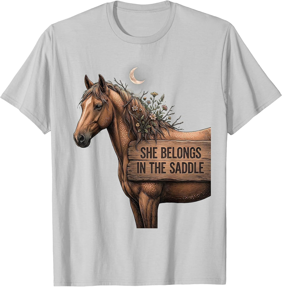 Men's She Belongs In The Saddle Cowgirl Design T-Shirt - Silver Grey