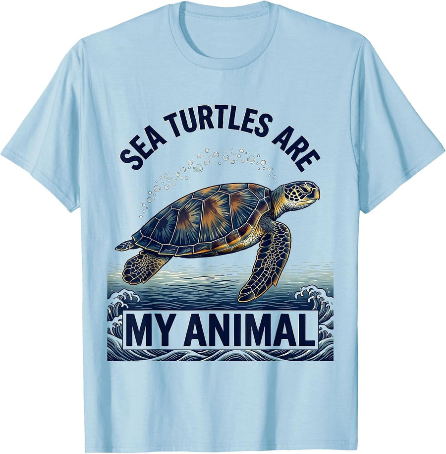 Men's Sea Turtles Are My Animal Ukiyo-e Ocean Animal Lover T-Shirt - Baby Blue