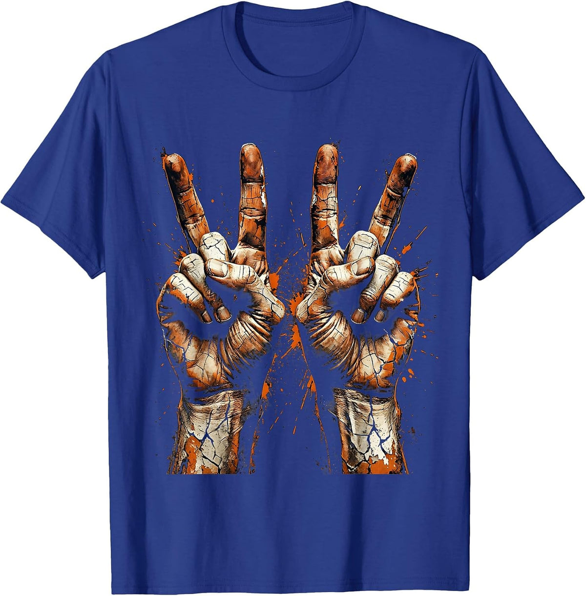Rock On Devil Horns Hand Sign Concert Graphic T-Shirt - Royal Blue