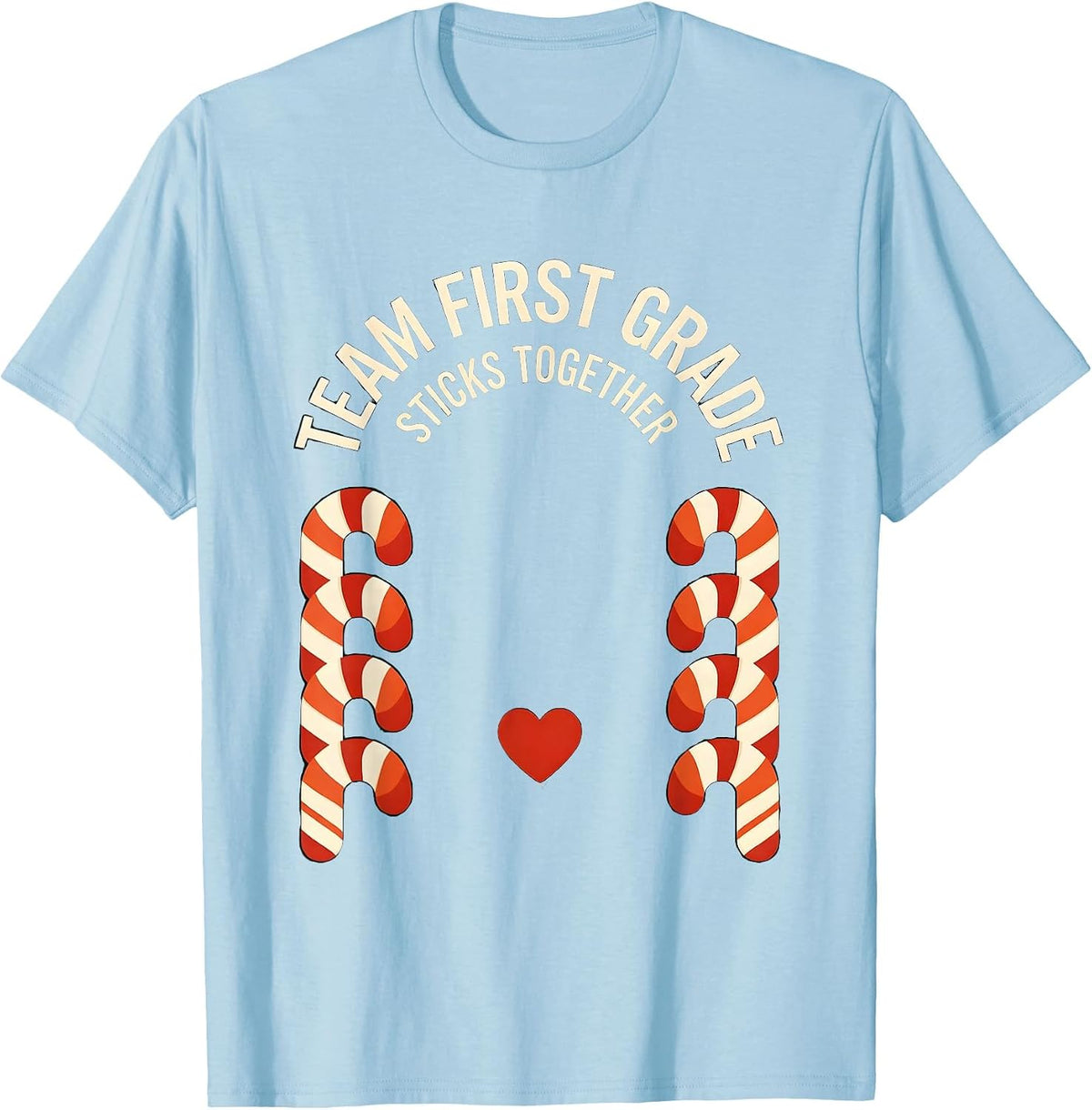 Men's Team First Grade Sticks Together Christmas Candy Cane T-Shirt - Baby Blue