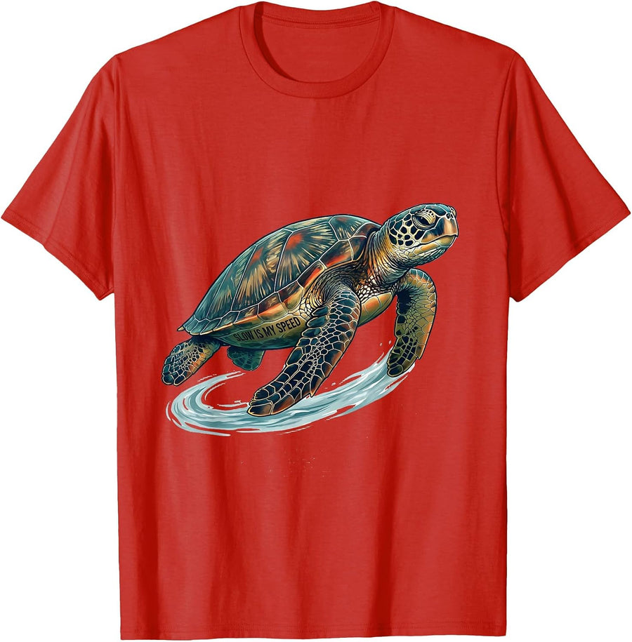 Men's Slow Is My Speed Cute Sea Turtle Ocean Animal Lover T-Shirt - Red