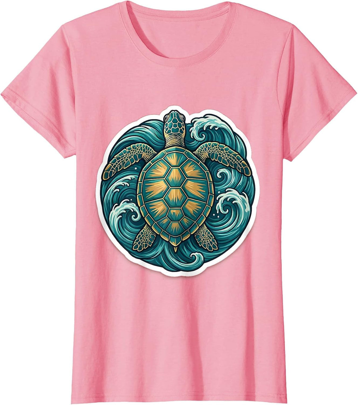 Women's Sea Turtle Ocean Waves Illustration T-Shirt - Pink