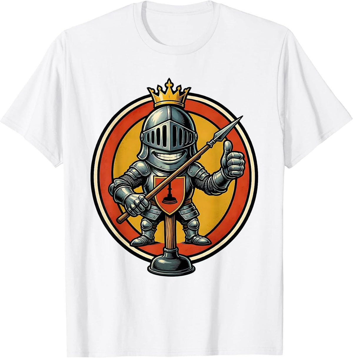 Men's Toilet Plunger Knight Funny Novelty Graphic T-Shirt - White