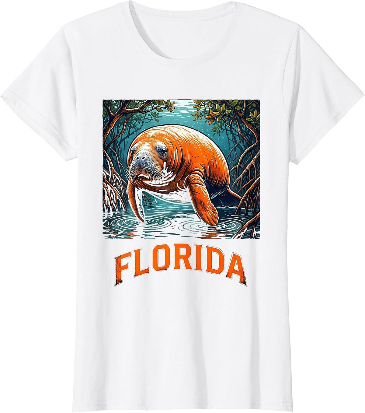 FLORIDA Vintage Manatee Surfing Florida State Pride Souvenir T-Shirt - White