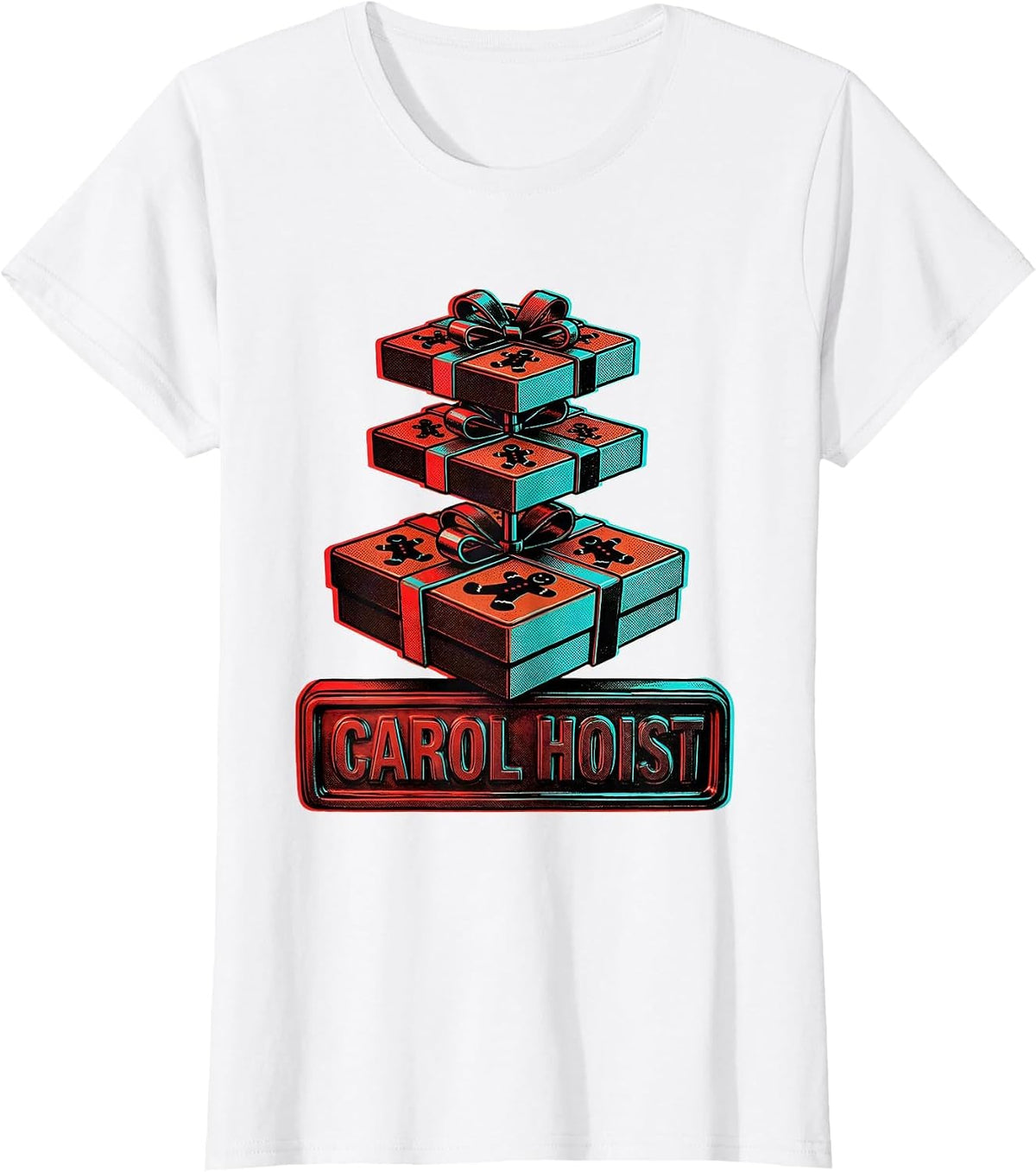 Women's Carol Hoist Pop Art Christmas Gingerbread Gym Weightlifting T-Shirt - White