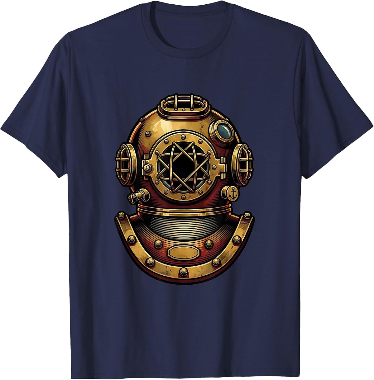 Men's Vintage Diving Helmet Porthole Illustration T-Shirt - Navy Blue