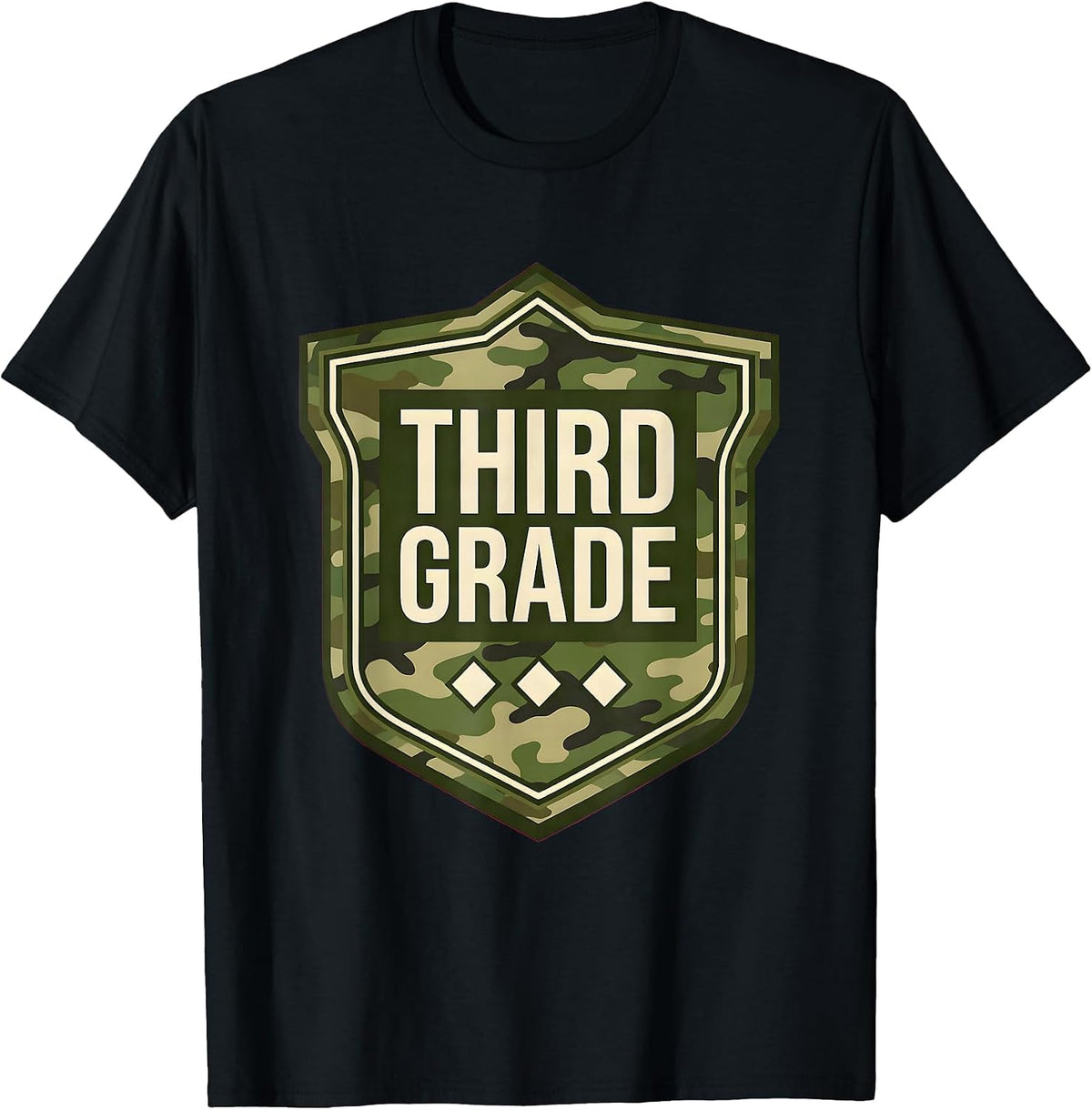Men's Third Grade Camo Back To School Boys Grade Badge T-Shirt - Black
