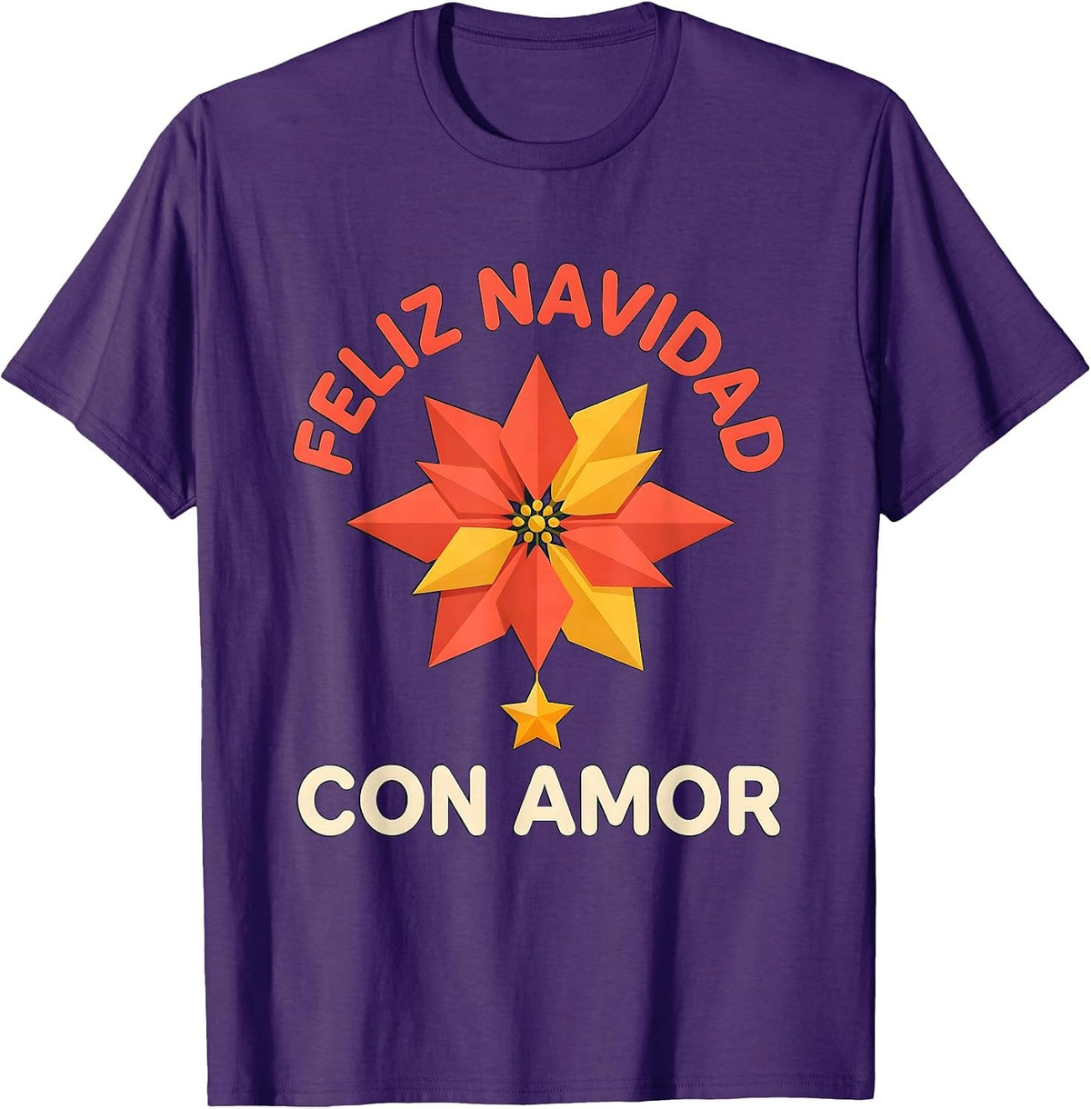 Feliz Navidad Con Amor Flat Vector Spanish Christmas Family T-Shirt - Purple