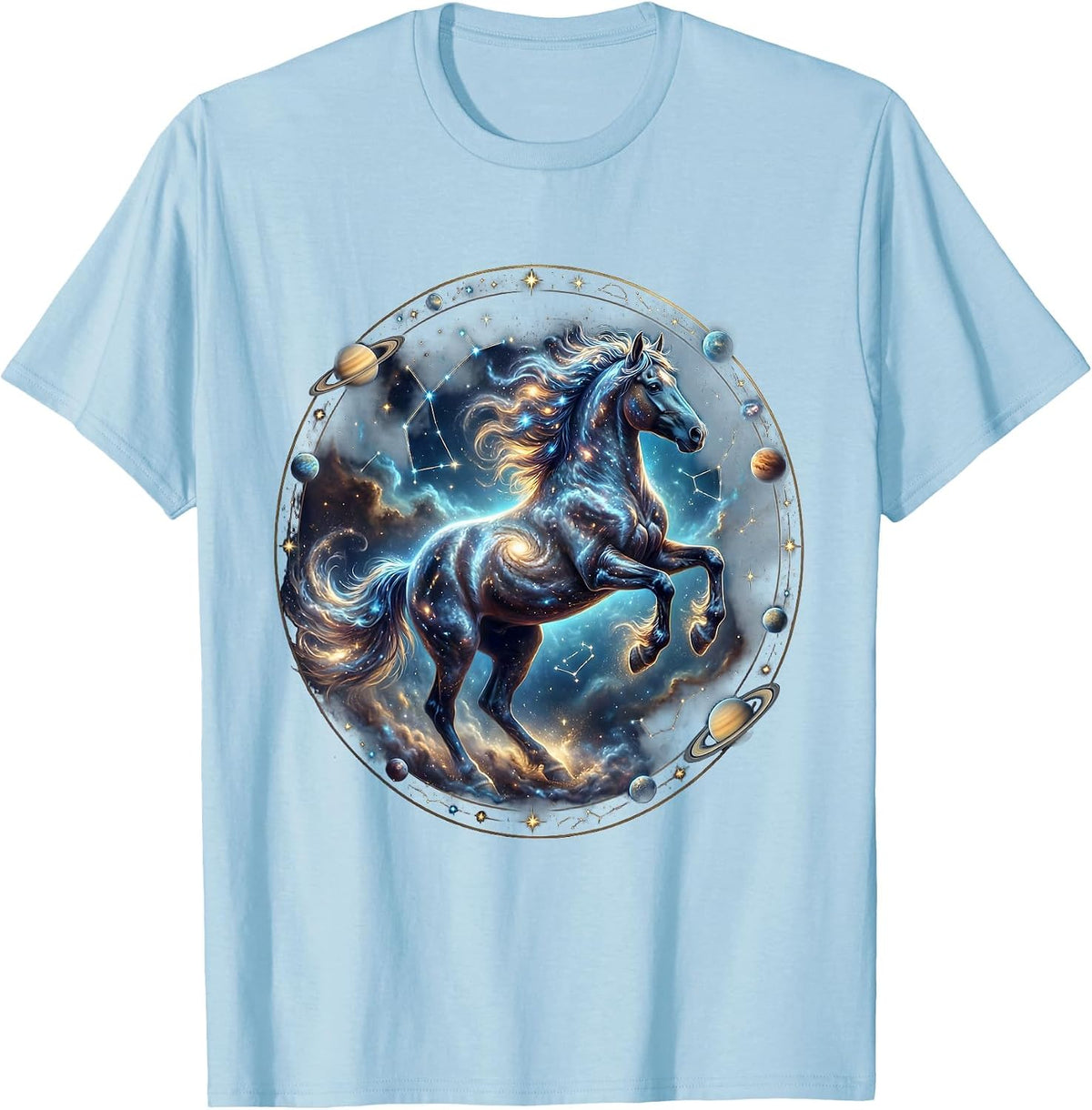 Men's Wild Horse Galloping Through Tall Grass Illustration T-Shirt - Baby Blue