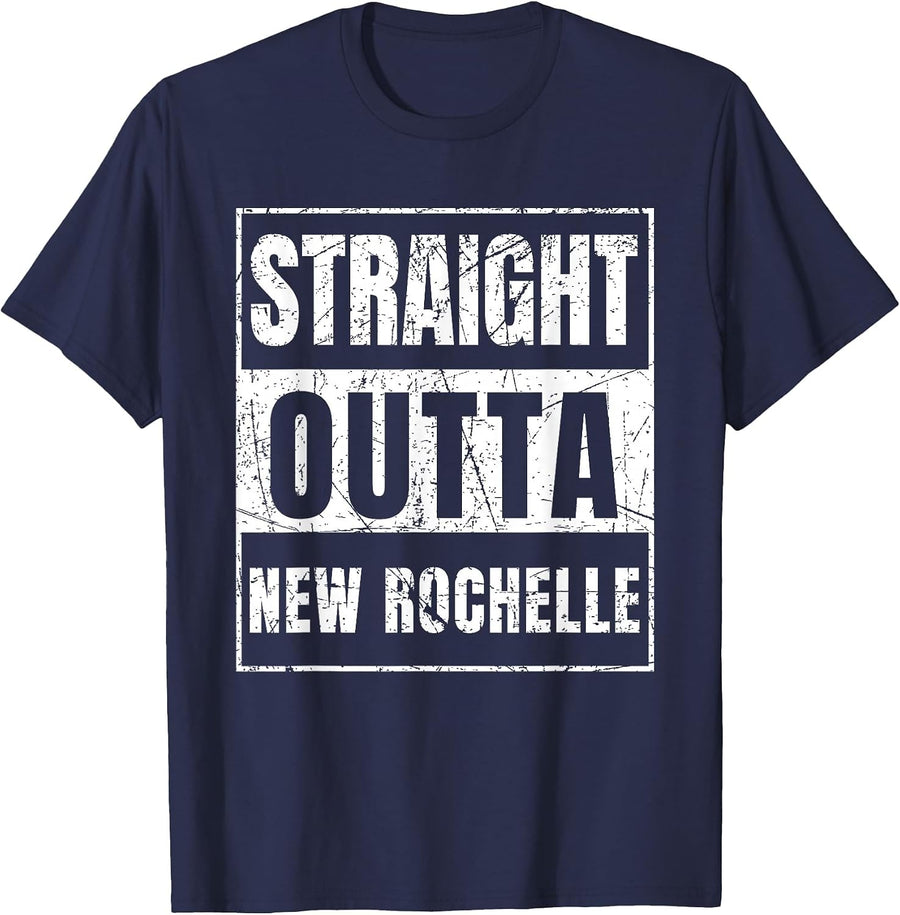 Straight Outta New Rochelle New York State T-Shirt - Navy Blue