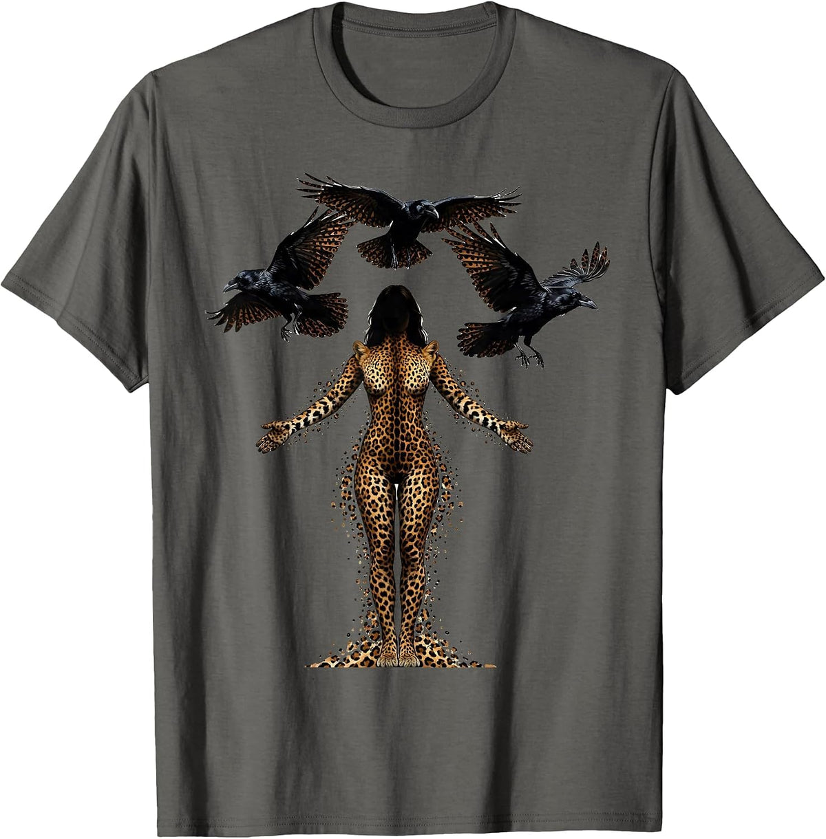 Camo Warrior Ravens Circling Graphic Design T-Shirt - Asphalt Grey