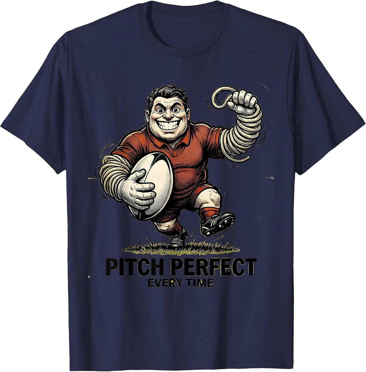 Pitch Perfect Every Time Rugby Graphic Design T-Shirt - Navy Blue