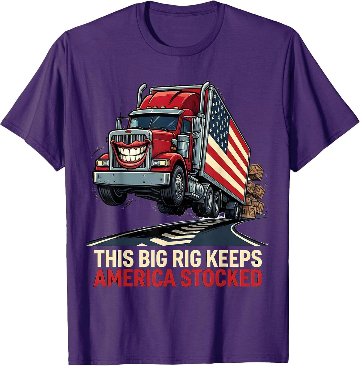 Men's This Big Rig Keeps America Stocked Patriotic Trucker Semi T-Shirt - Purple