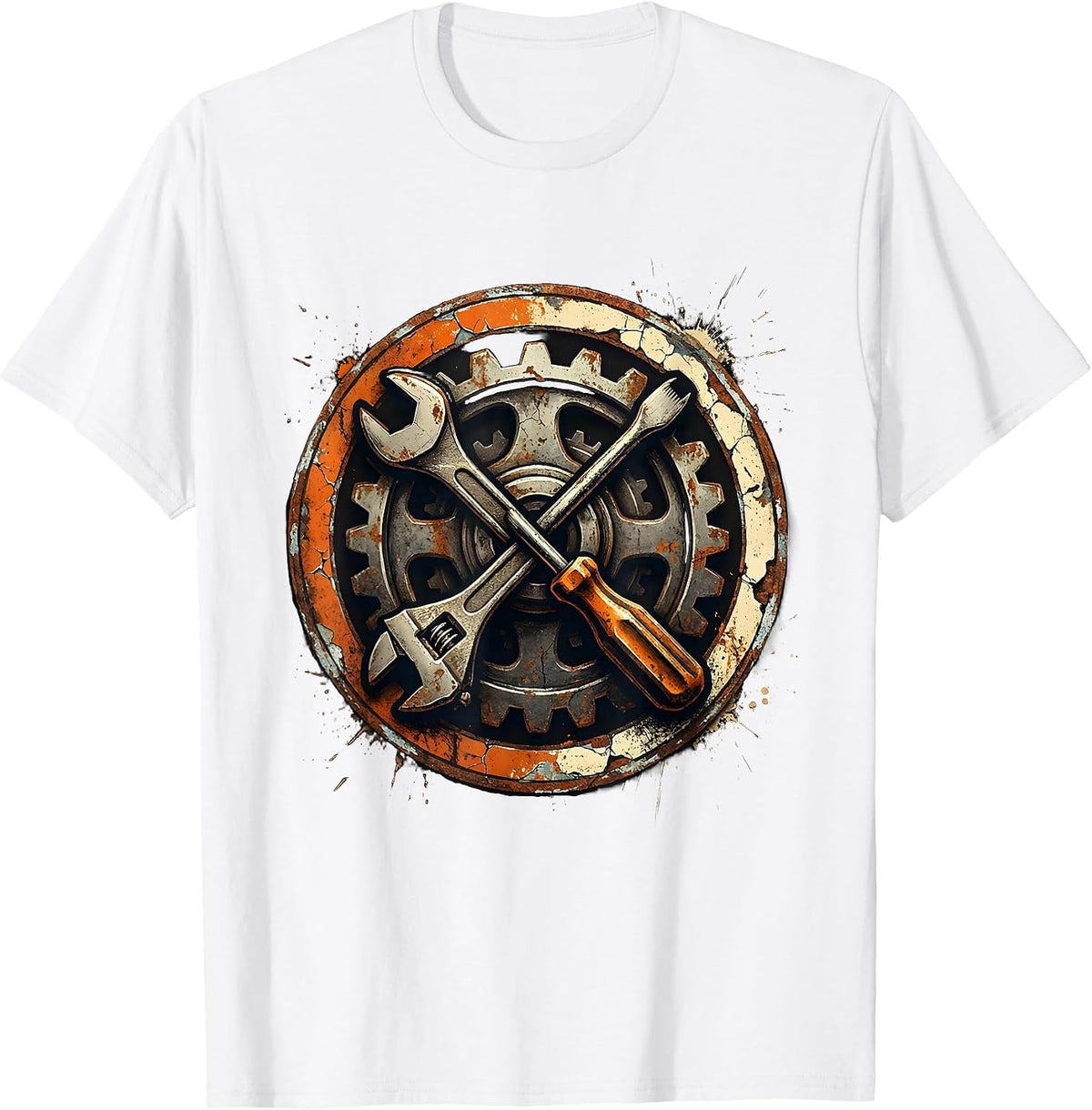 Men's Wrench Screwdriver Gear Mechanic Graphic T-Shirt - White
