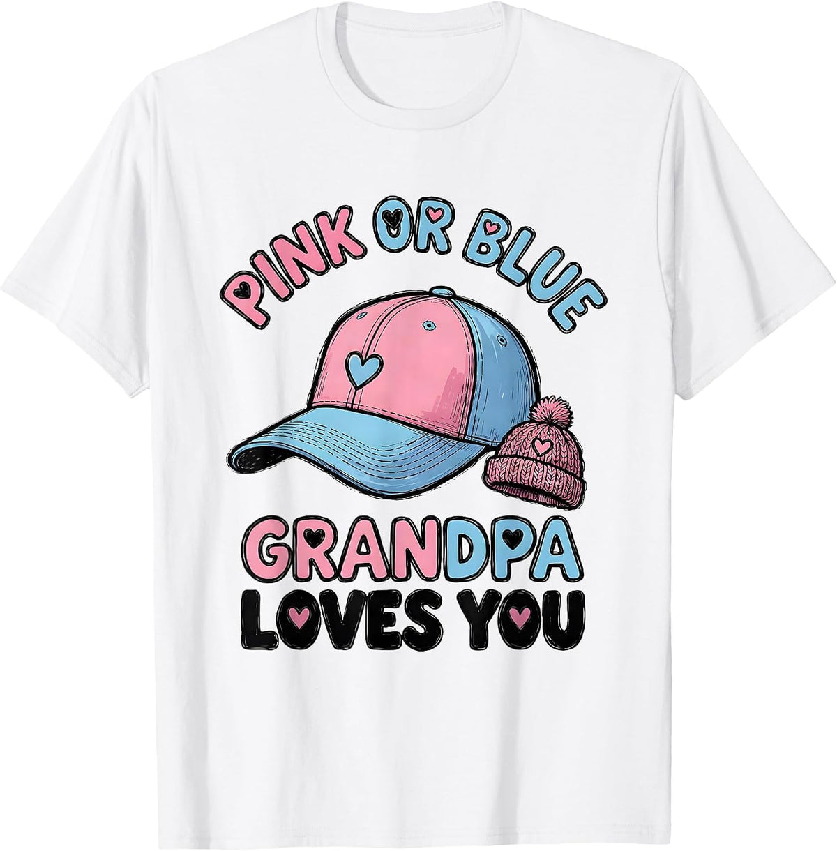 Men's Pink Or Blue Grandpa Loves You Gender Reveal Family Party T-Shirt - White