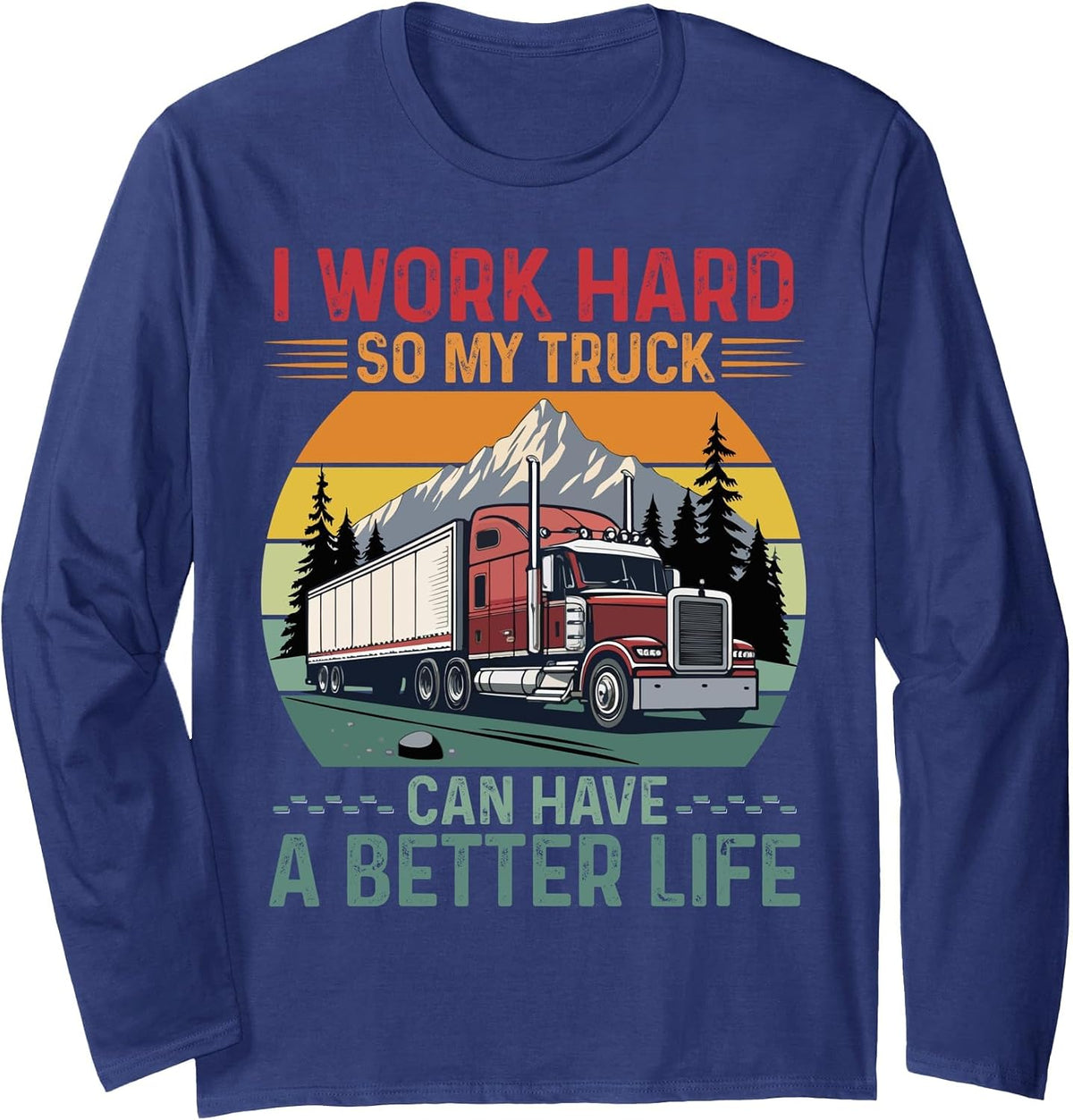 Vintage CDL Trucker Design for Men Dad Semi Truck Driver CDL Long Sleeve T-Shirt - Adult Unisex Navy Blue
