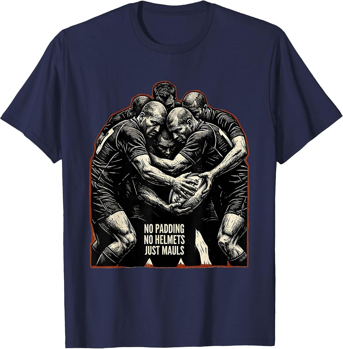 Men's No Padding No Helmets Just Mauls Funny Rugby Player Vintage T-Shirt - Navy Blue