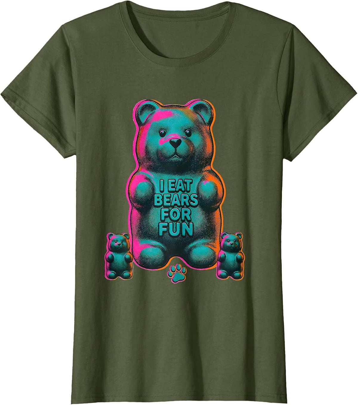 Women's I Eat Bears For Fun Funny Gummy Bear Candy Lover Humor T-Shirt - Olive Green