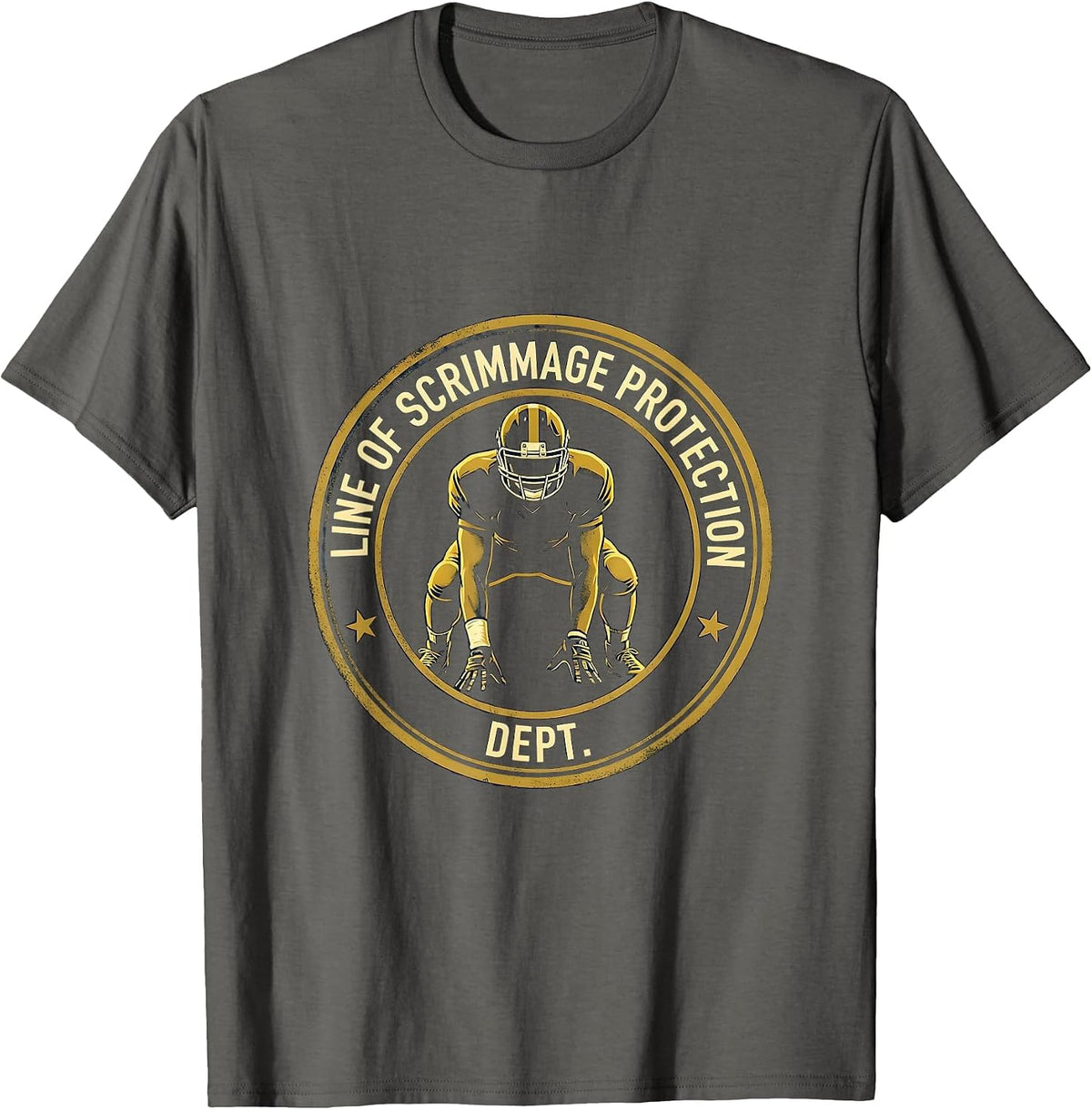 Men's Line Of Scrimmage Protection Dept Funny Football Lineman T-Shirt - Asphalt Grey