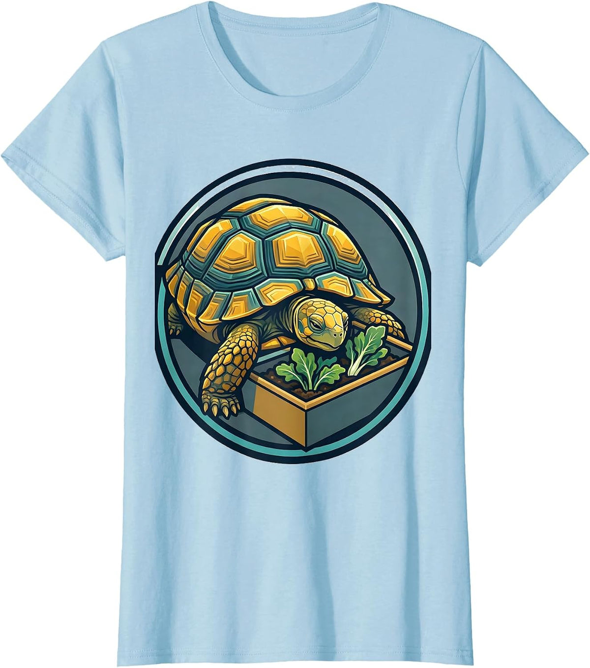 Sealed Turtle Badge Flat Vector Pet Lover Humor T-Shirt - Baby Blue