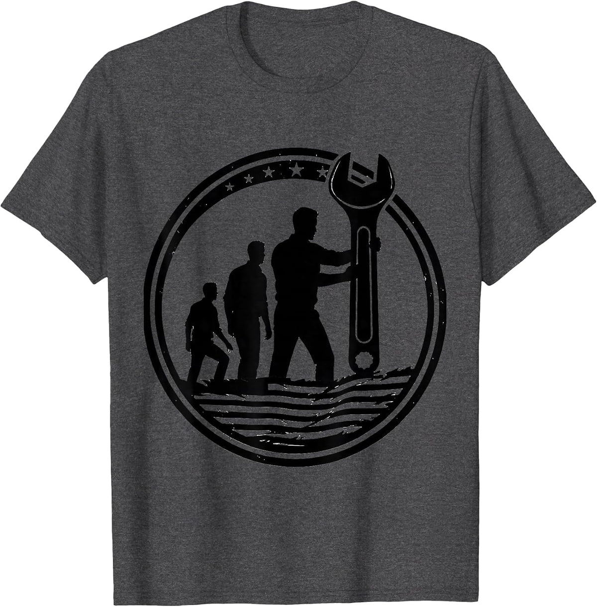 Men's Sealed Mechanic Badge Oilfield Worker Patriotic Tough Labor T-Shirt - Dark Heather Grey