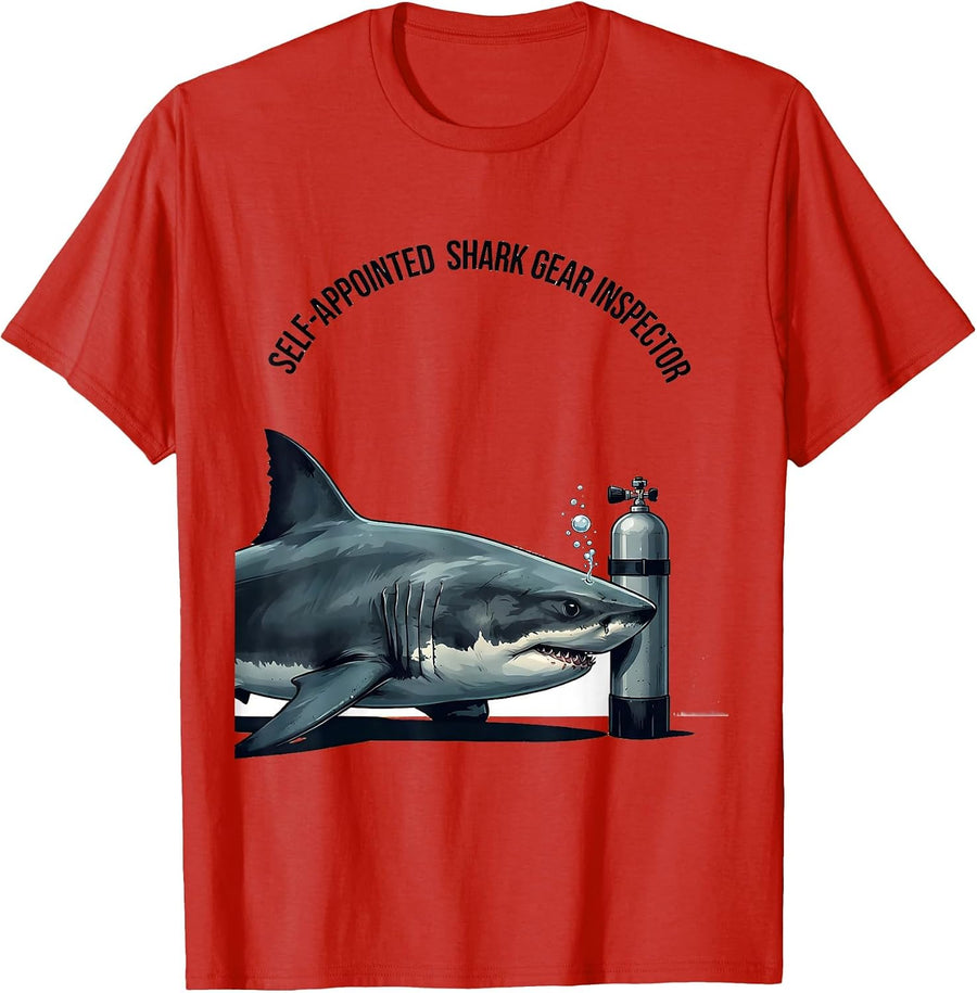 Men's Self-Appointed Shark Gear Inspector Funny Diver Scuba Humor T-Shirt - Red