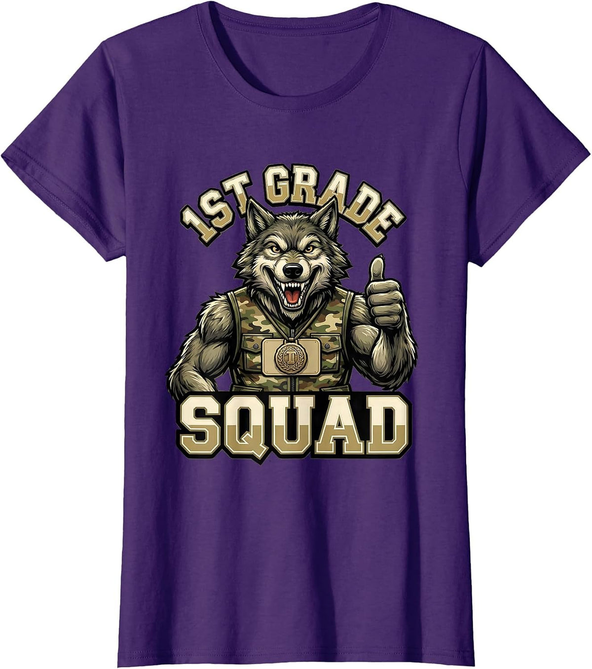 Women's 1ST GRADE SQUAD Retro Camo First Grade Boy Back To School T-Shirt - Purple
