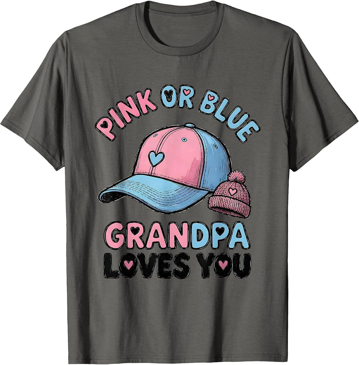 Men's Pink Or Blue Grandpa Loves You Gender Reveal Family Party T-Shirt - Asphalt Grey