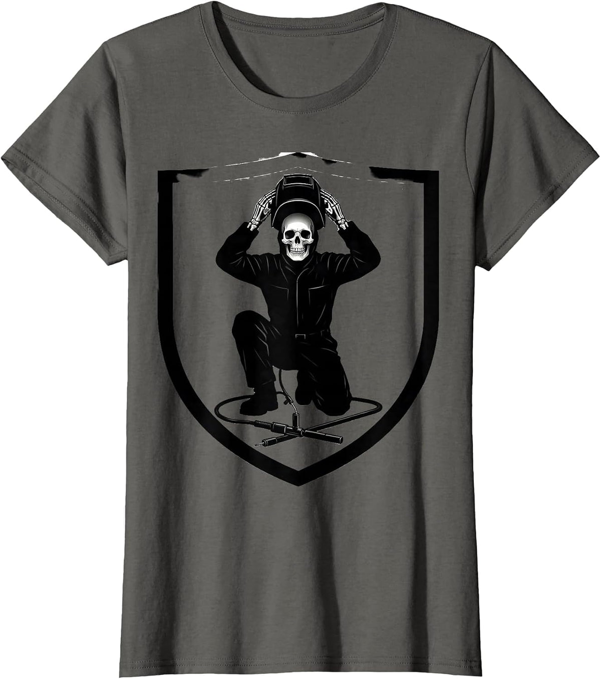 Women's Skeletal Welder Silhouette Tradesman Humor Gift T-Shirt - Asphalt Grey