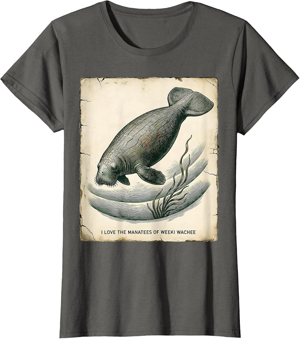 Women's I Love The Manatees Of Weeki Wachee Vintage Florida Wildlife T-Shirt - Asphalt Grey