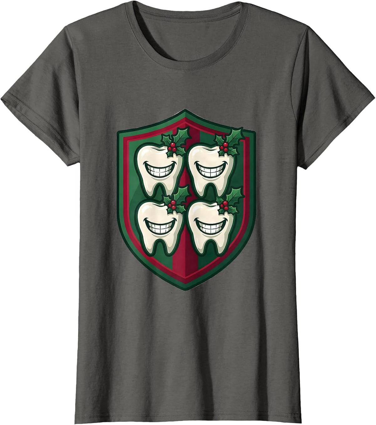 Women's Tooth Mascot Team Christmas Dentist Dental Crew Humor T-Shirt - Asphalt Grey
