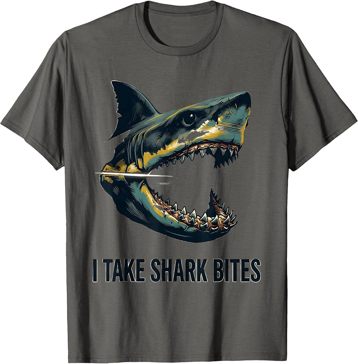 Men's I Take Shark Bites Funny Shark Lover Ocean Wildlife Humor T-Shirt - Asphalt Grey