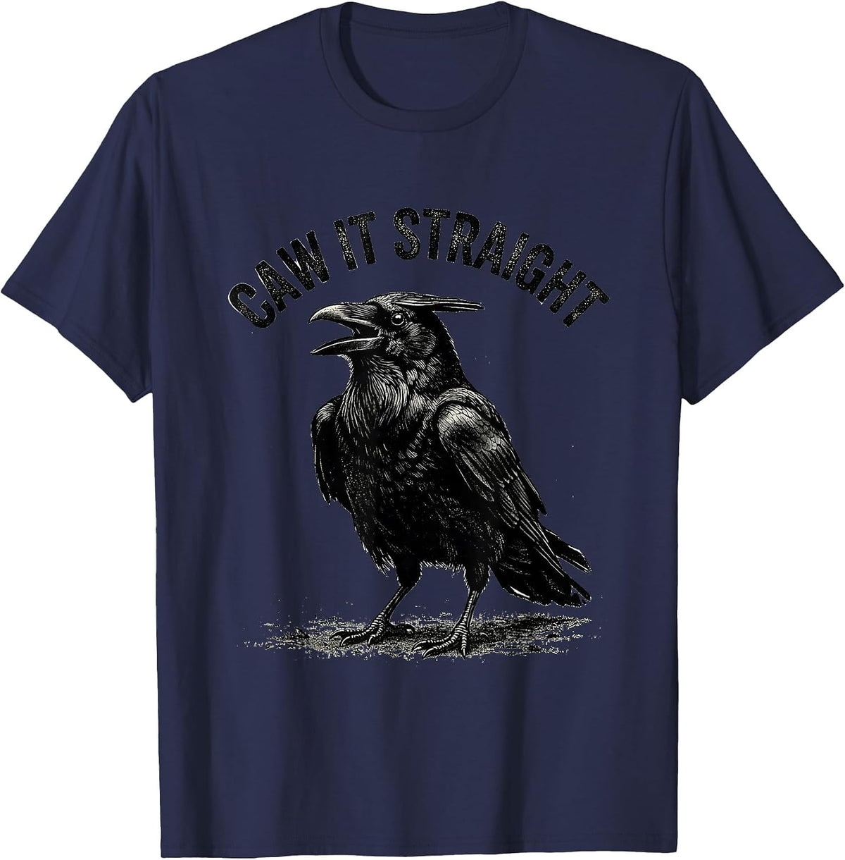 Men's Caw It Straight Gothic Crow Raven Bird Pun Humor T-Shirt - Navy Blue