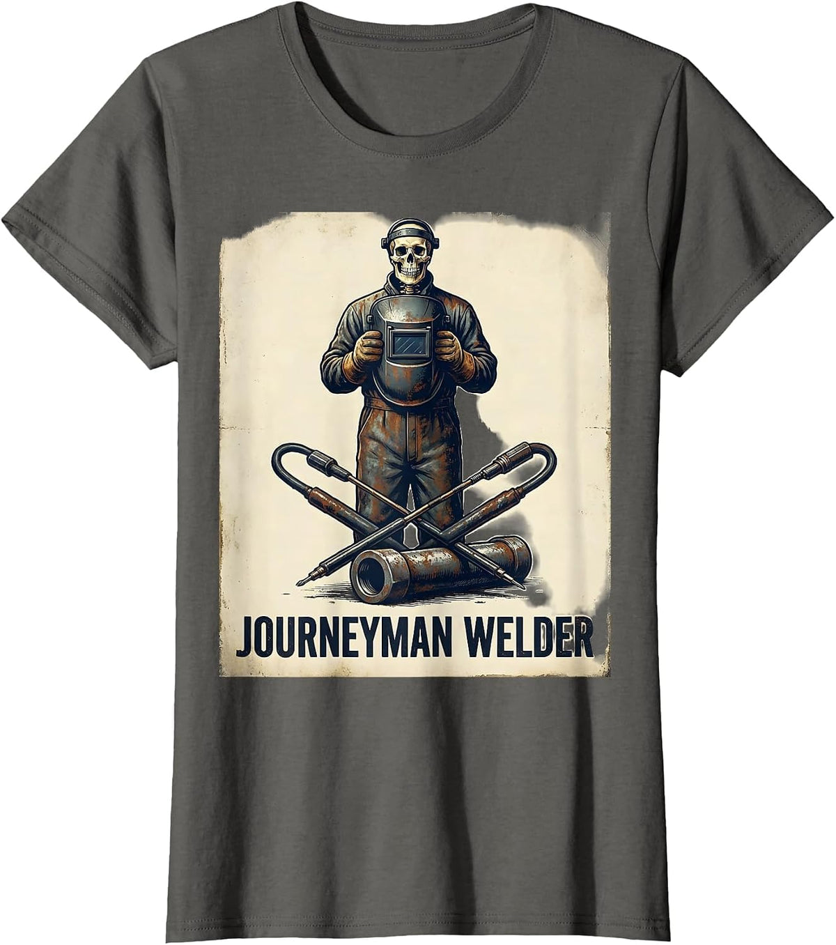 Women's Journeyman Welder Vintage Skeleton Funny Welding Tradesman T-Shirt - Asphalt Grey