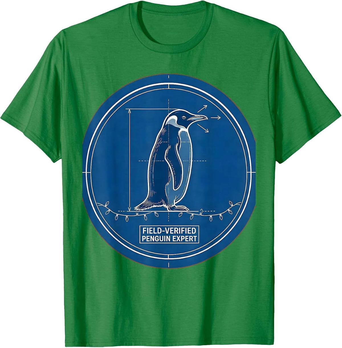 Men's Field-Verified Penguin Expert Technical Blueprint Christmas T-Shirt - Kelly Green