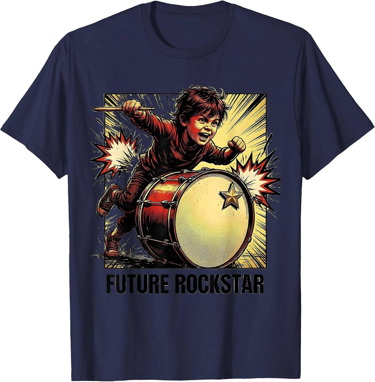 Future Rockstar Comic Book Kids Music Birthday Party T-Shirt - Navy Blue