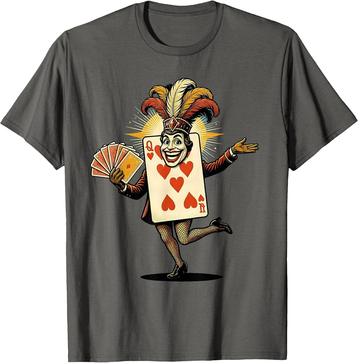 Life of a Showgirl Dancing Playing Cards Art T-Shirt - Asphalt Grey