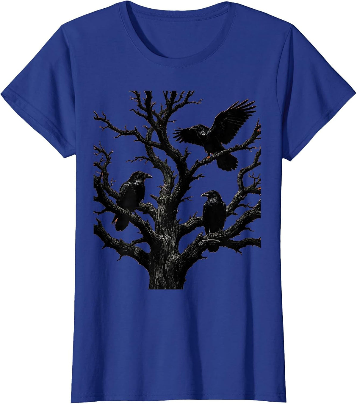 Women's Boys Halloween Ravens on Twisted Dead Tree T-Shirt - Royal Blue