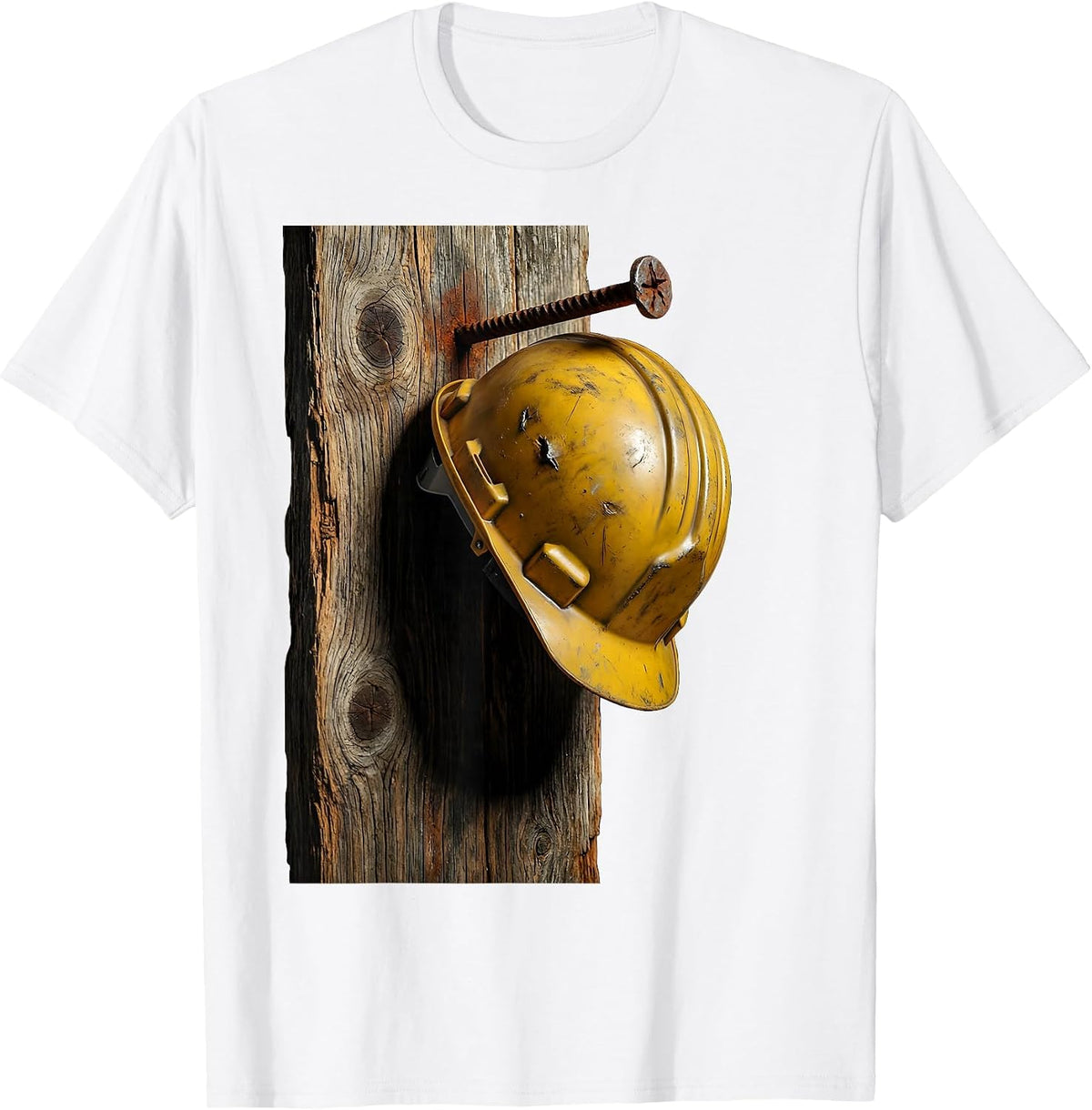 Labor Day Hard Hat on Rusty Nail Illustration T-Shirt - White