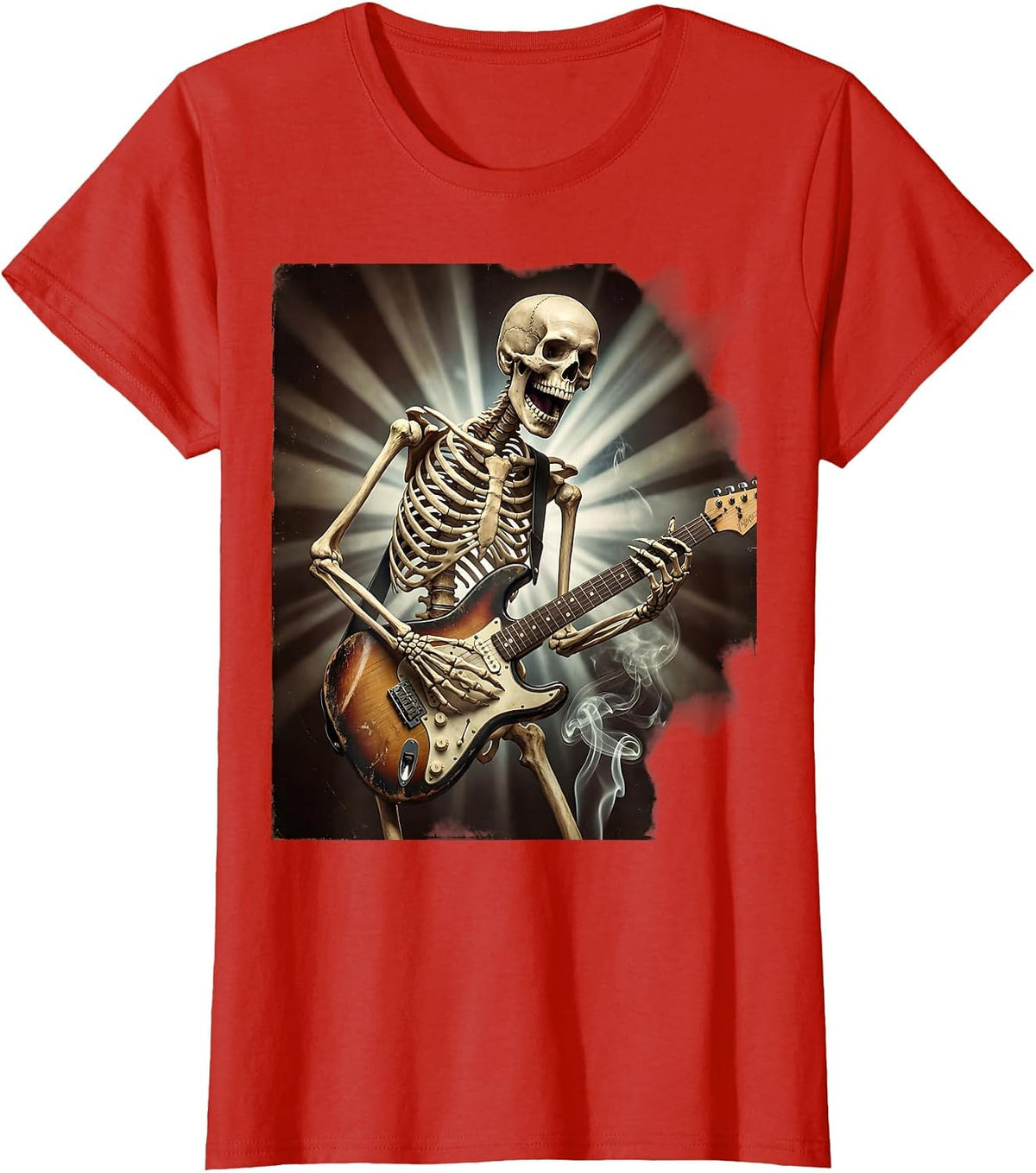 Skeleton Guitarist Shredding on Stage Classic Rock T-Shirt - Red