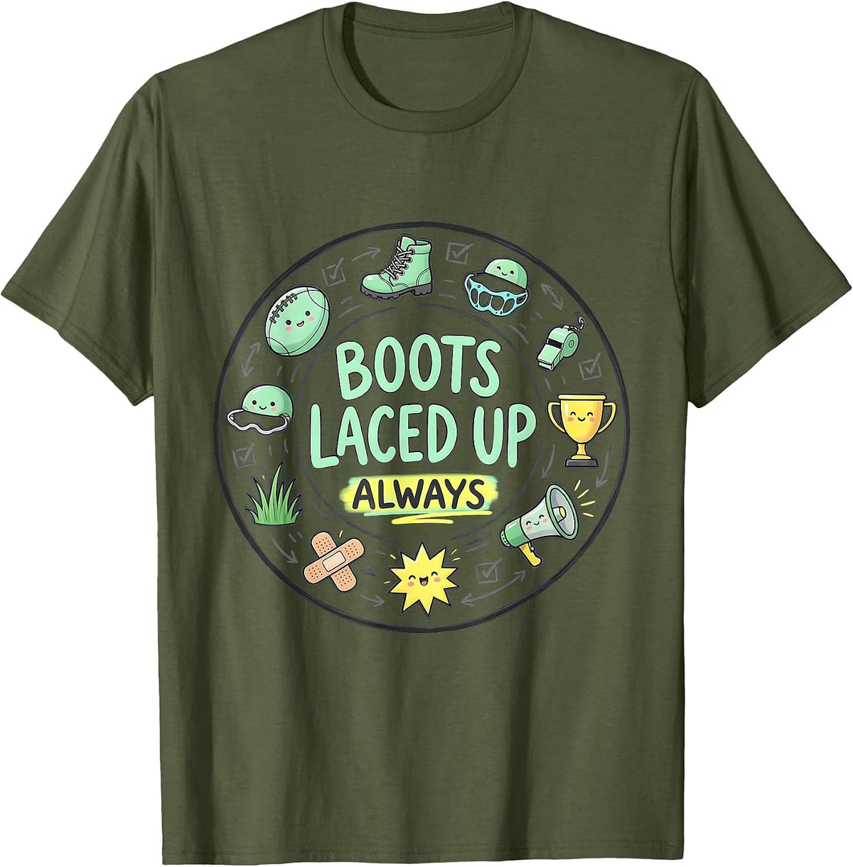 Men's Boots Laced Up Always Rugby Graphic Design T-Shirt - Olive Green