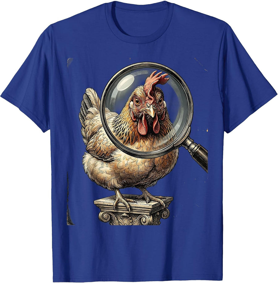 Puffed Hen Magnifier Vintage Funny Chicken Lover Gift T-Shirt - Royal Blue